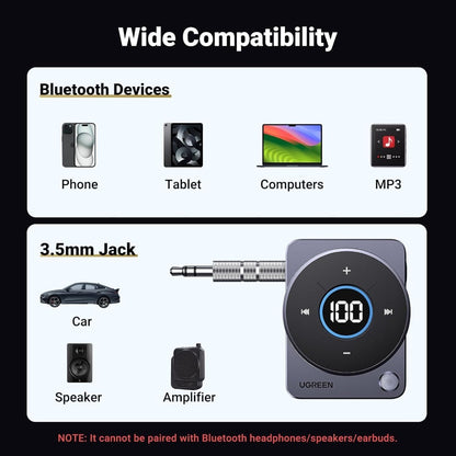 UGREEN, 5.4 Bluetooth Car Adapter ? Wireless Aux Receiver With Noise Cancellation - Cm724 35003