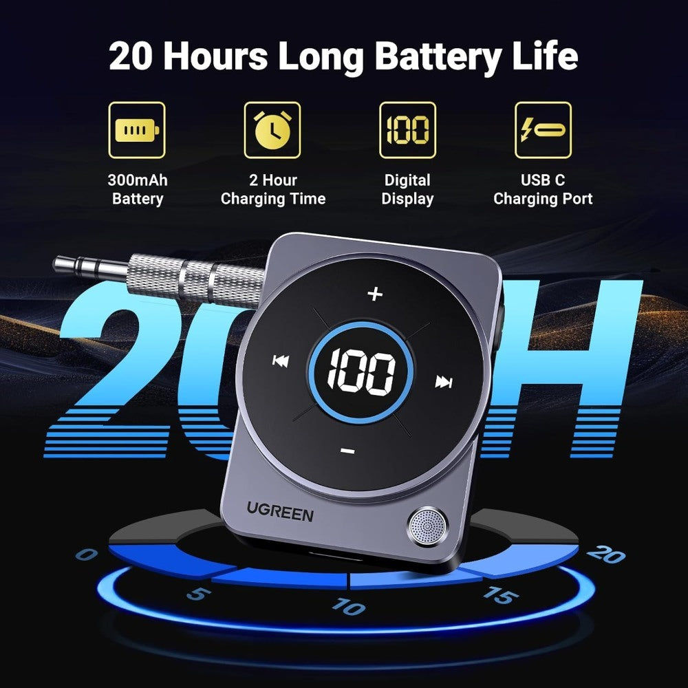 UGREEN, 5.4 Bluetooth Car Adapter ? Wireless Aux Receiver With Noise Cancellation - Cm724 35003