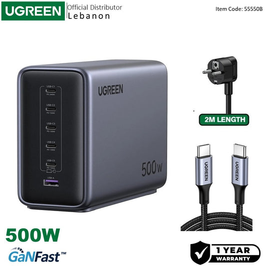 Ugreen, Nexode 500W Gan Technology Charging Station, 6?Ports With 240W Single?Port Pd & Advanced Safety Protection - X759 55550B