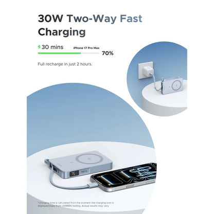 Ugreen, MagFlow 10000mAh Wireless Power Bank with Qi2 25W Certified Fast Charging & Magnetic MagSafe Compatibility - PB773 65958B