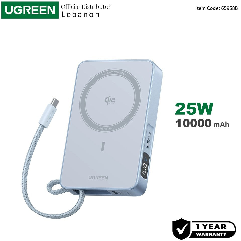 Ugreen, MagFlow 10000mAh Wireless Power Bank with Qi2 25W Certified Fast Charging & Magnetic MagSafe Compatibility - PB773 65958B