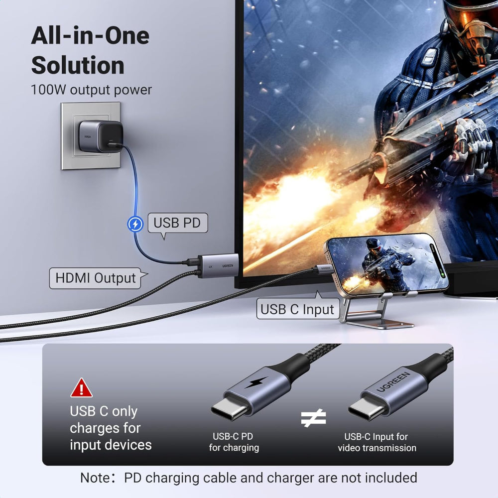 UGREEN 4K @ 60Hz 2in1Display + Charging USB-C to HDMI Cable with additional USB-C PD port allows charging - CM675 55330