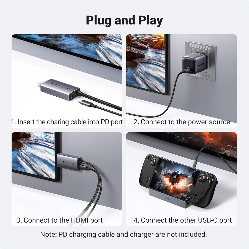 UGREEN 4K @ 60Hz 2in1Display + Charging USB-C to HDMI Cable with additional USB-C PD port allows charging - CM675 55330