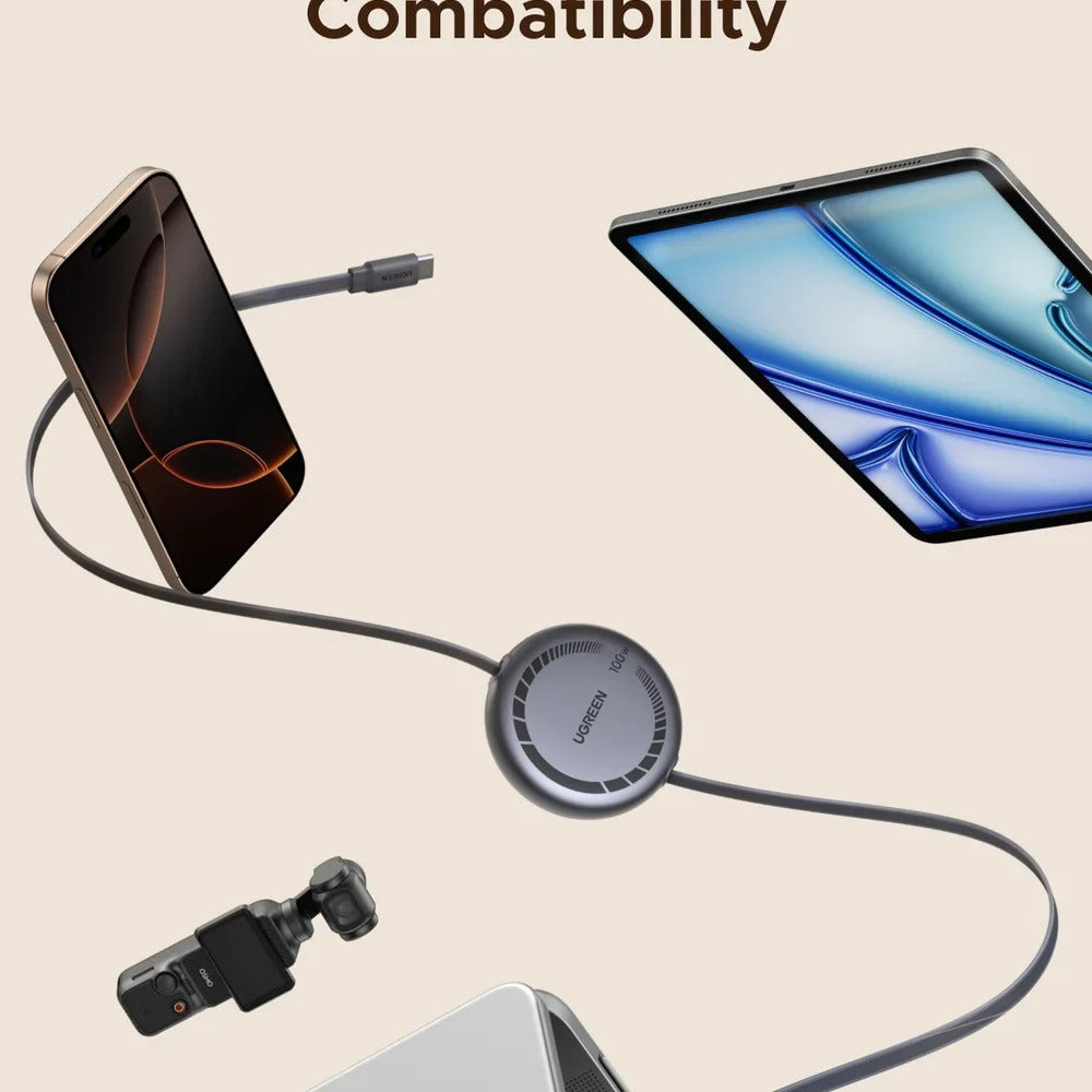 Ugreen, Nexode USB-C to USB-C 100W Retractable Cable: Reliable, Fast, and Durable with 4 Length Adjustments - L531 65905