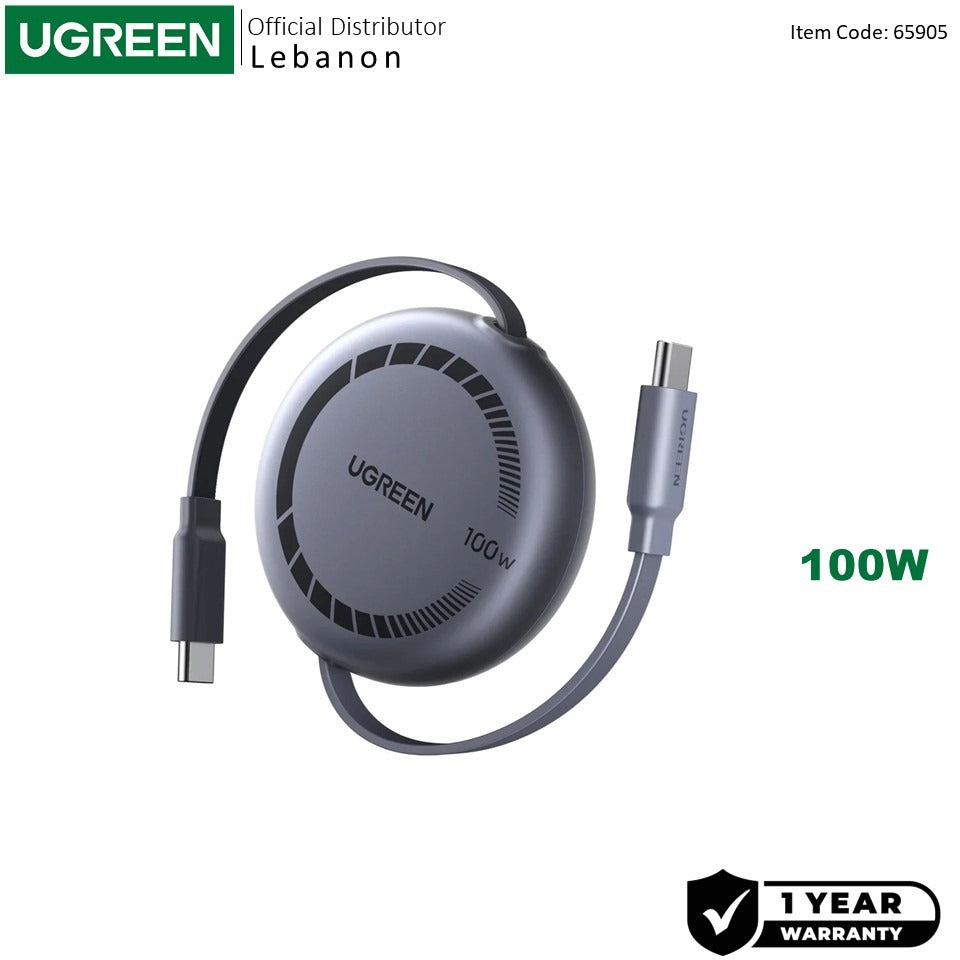 Ugreen, Nexode USB-C to USB-C 100W Retractable Cable: Reliable, Fast, and Durable with 4 Length Adjustments - L531 65905