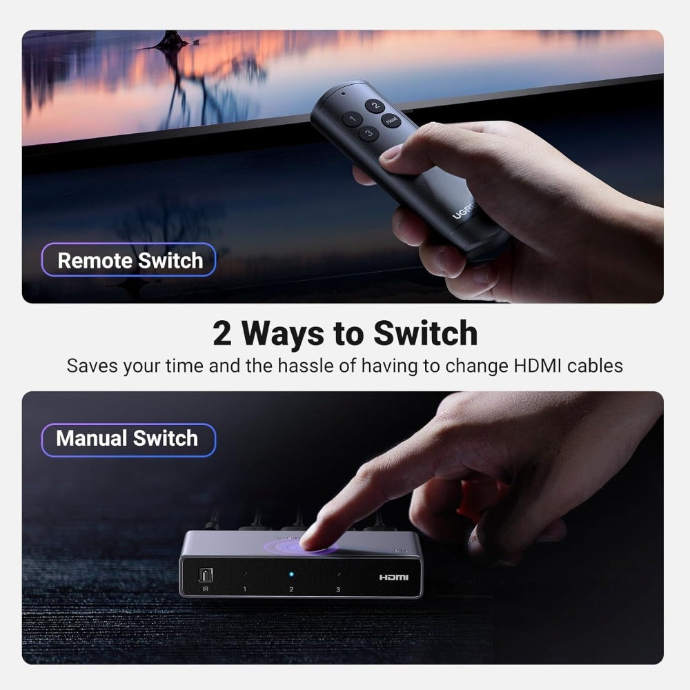 Ugreen, Ultra HD 8K @60hz HDMI 2.1 Switch 3 IN 1 OUT, Aluminum Body with Remote Control - CM624 15604