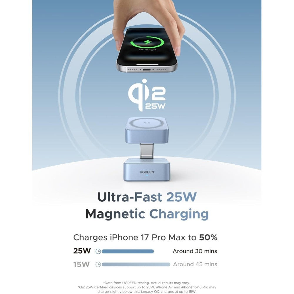 Ugreen, Qi2 25W Magflow 2 In 1 Wireless Charger Charging Station, Magsafe-Compatible With Usb-C Port - W752 55960B