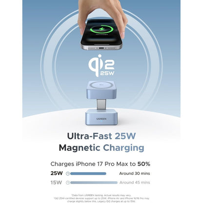 Ugreen, Qi2 25W Magflow 2 In 1 Wireless Charger Charging Station, Magsafe-Compatible With Usb-C Port - W752 55960B