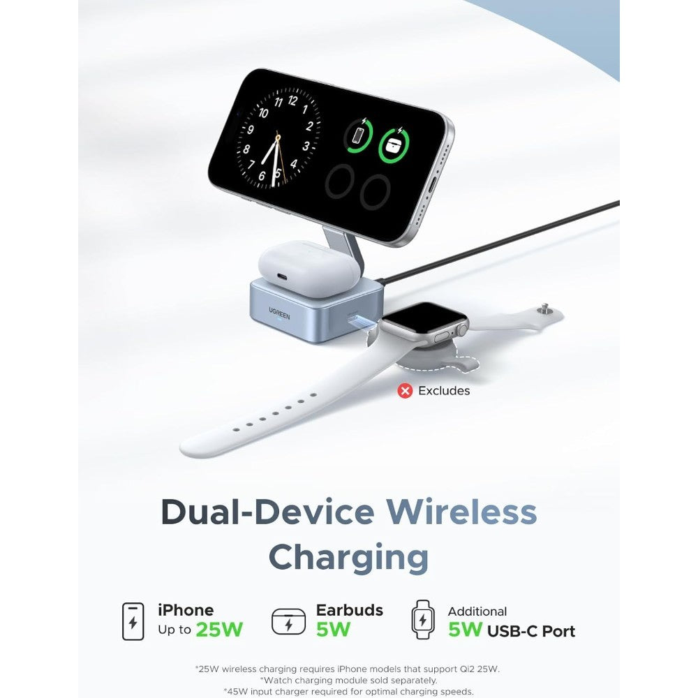 Ugreen, Qi2 25W Magflow 2 In 1 Wireless Charger Charging Station, Magsafe-Compatible With Usb-C Port - W752 55960B