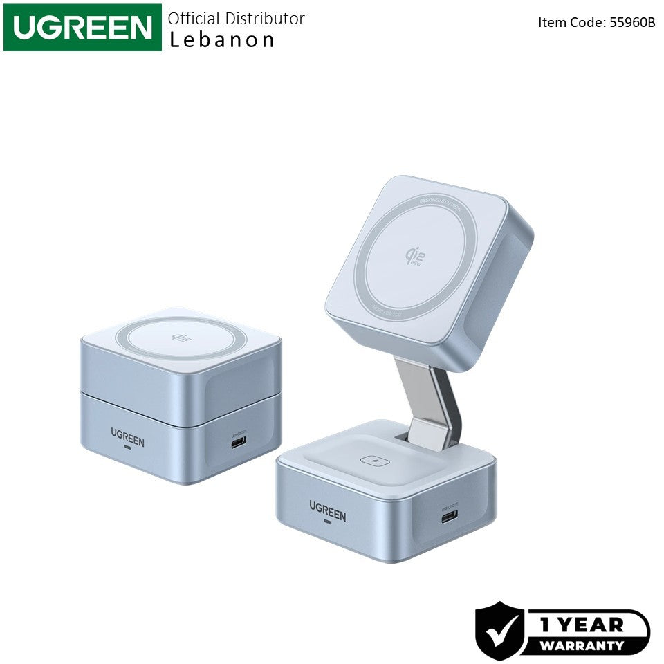 Ugreen, Qi2 25W Magflow 2 In 1 Wireless Charger Charging Station, Magsafe-Compatible With Usb-C Port - W752 55960B