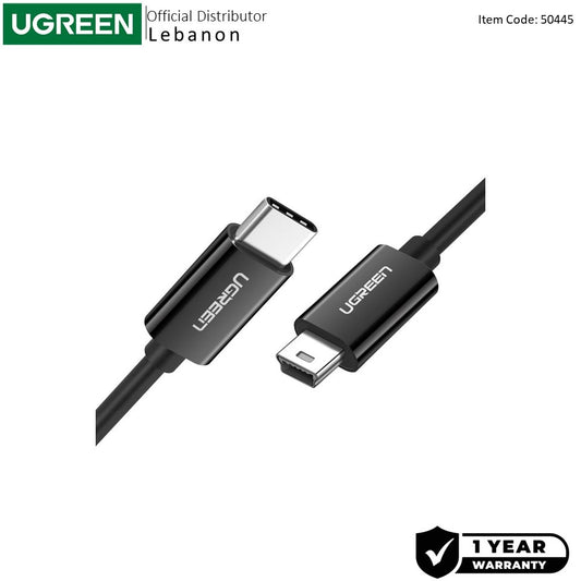 Ugreen, High Speed USB-C Male to Mini USB 5-Pin Male Cable: 480Mbps Data Transfer & 2A Charging Power - US242 50445