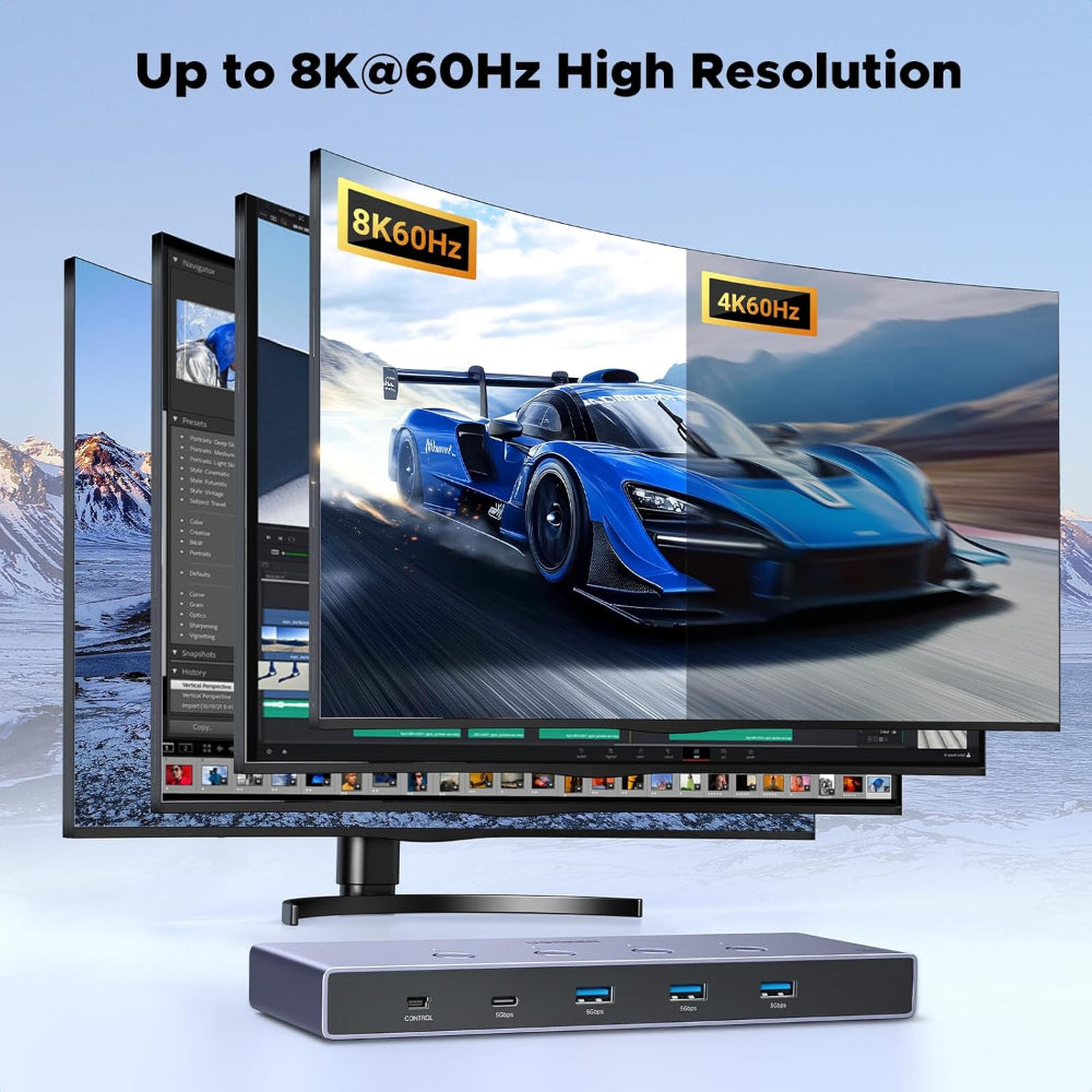 UGREEN 8K 4Ports HDMI KVM Switch Box, Control 4 PC?s Sharing Single Monitor & 3 USB-A 3.0 Port + 1 port USB-C DATA - AK701 55397