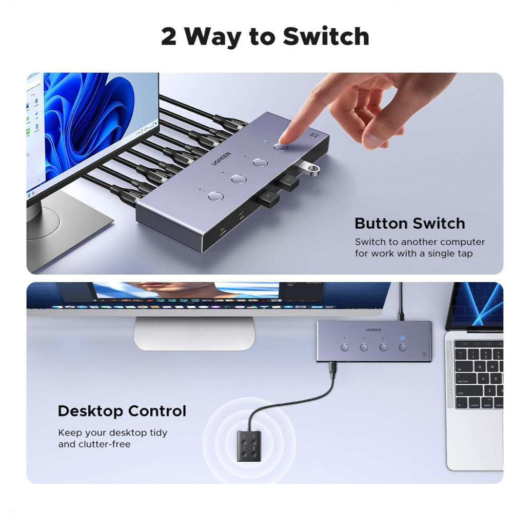 UGREEN 8K 4Ports HDMI KVM Switch Box, Control 4 PC?s Sharing Single Monitor & 3 USB-A 3.0 Port + 1 port USB-C DATA - AK701 55397