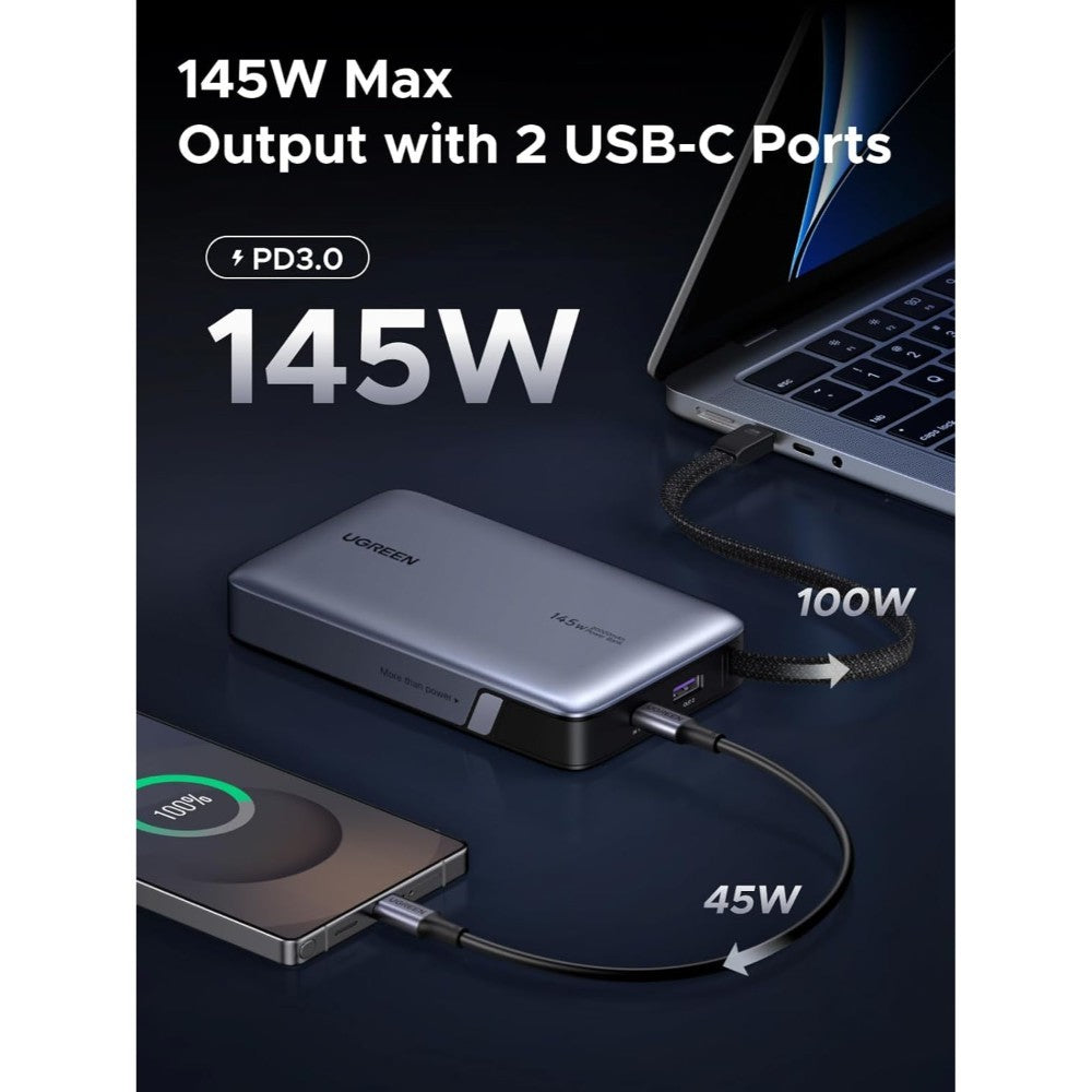 Ugreen, Power Bank 145W, 3 Ports, 20000 Mah, Fast Charging For Laptops, Macbooks, Smartphones, Tablets - Pb551 55992B