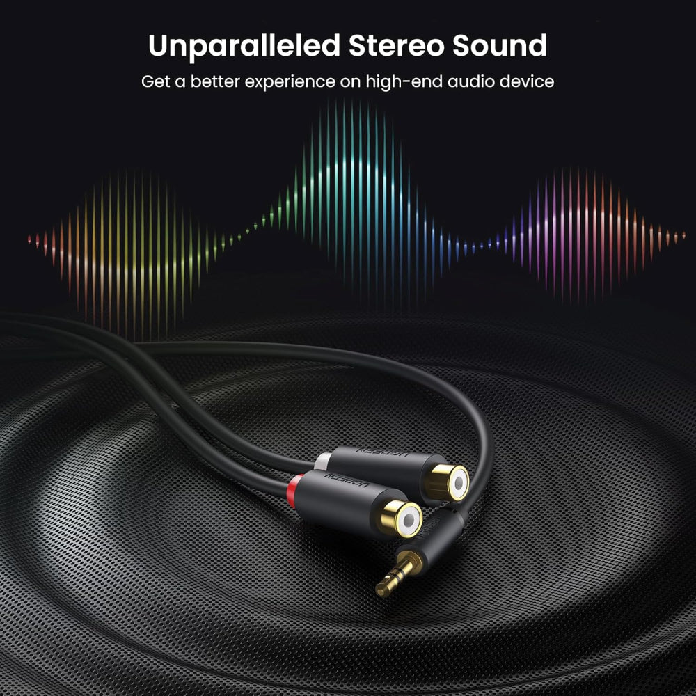 UGREEN 3.5mm Male to 2? RCA Female Stereo Audio Y Adapter, Gold?Plated, Bi?Directional Aux to RCA Cable - AV109 10547