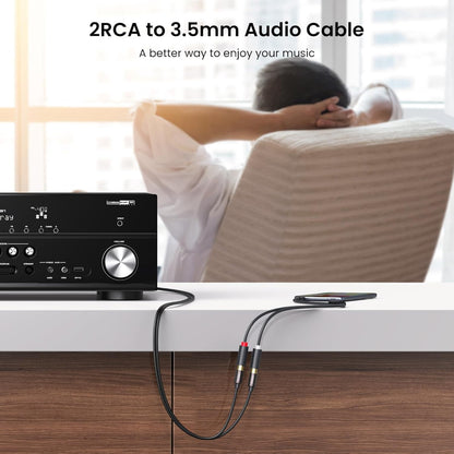 UGREEN 3.5mm Male to 2? RCA Female Stereo Audio Y Adapter, Gold?Plated, Bi?Directional Aux to RCA Cable - AV109 10547