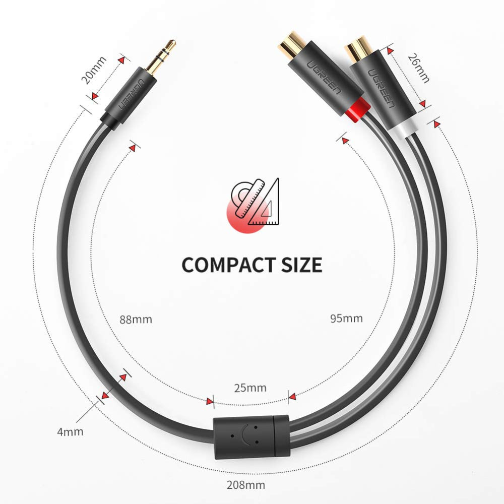 UGREEN 3.5mm Male to 2? RCA Female Stereo Audio Y Adapter, Gold?Plated, Bi?Directional Aux to RCA Cable - AV109 10547