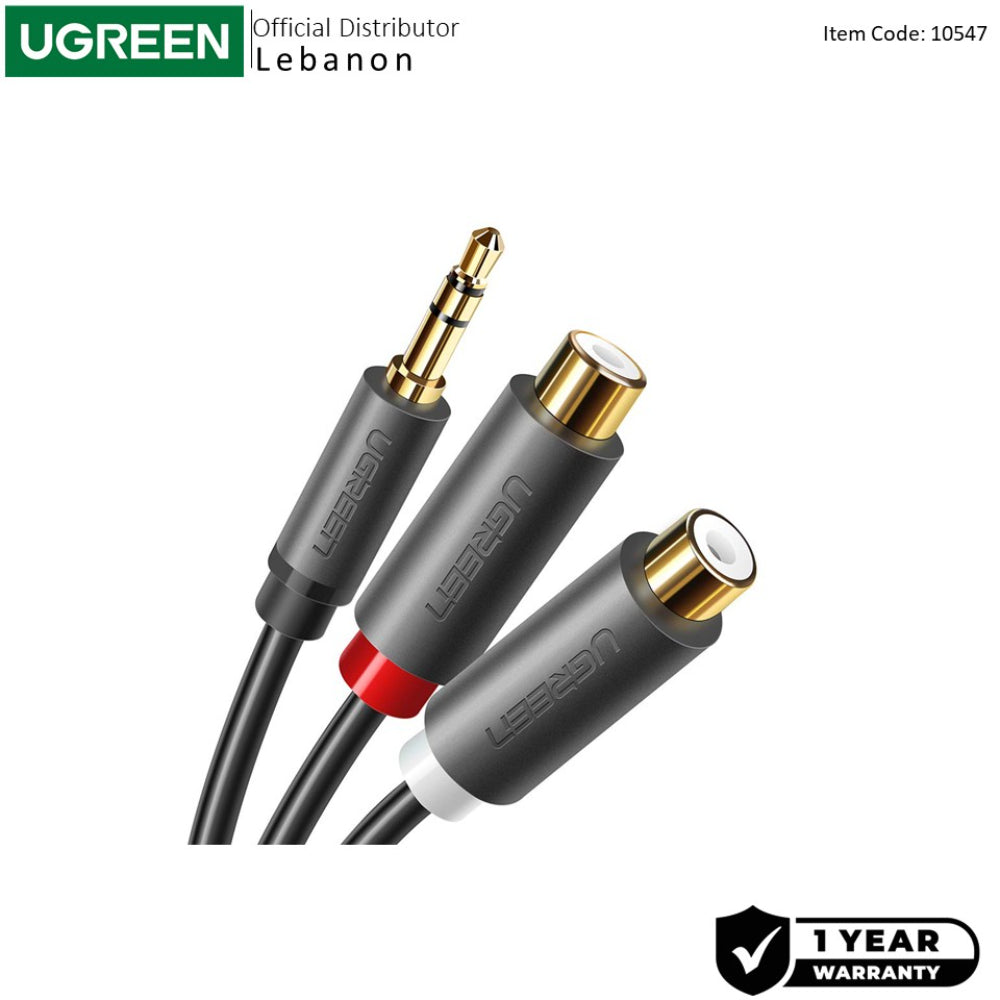 UGREEN 3.5mm Male to 2? RCA Female Stereo Audio Y Adapter, Gold?Plated, Bi?Directional Aux to RCA Cable - AV109 10547