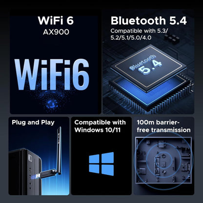 UGREEN USB WiFi 6 (AX900) + Bluetooth 5.4 Adapter, Dual?Band 600/287 Mbps, 6dBi High?Gain Antenna - CM845 75109