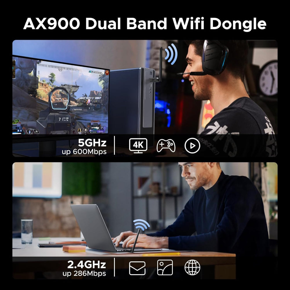UGREEN USB WiFi 6 (AX900) + Bluetooth 5.4 Adapter, Dual?Band 600/287 Mbps, 6dBi High?Gain Antenna - CM845 75109