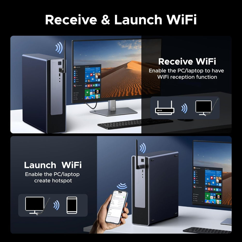 UGREEN USB WiFi 6 (AX900) + Bluetooth 5.4 Adapter, Dual?Band 600/287 Mbps, 6dBi High?Gain Antenna - CM845 75109