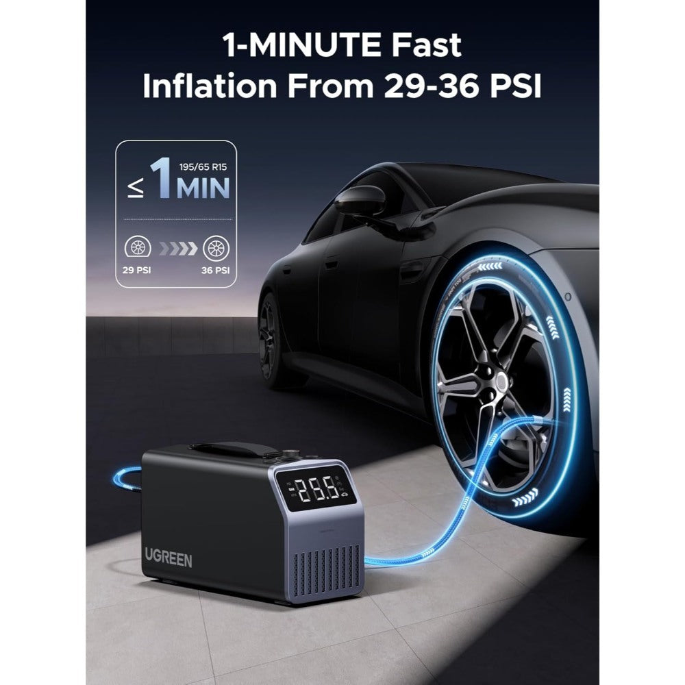 Ugreen, 150PSI Pro Tire Inflator, Corded & Cordless Built-in Battery, Air Compressor with LED Display & Auto Shutoff ET723 35976
