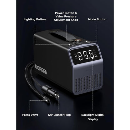 Ugreen, 150PSI Pro Tire Inflator, Corded & Cordless Built-in Battery, Air Compressor with LED Display & Auto Shutoff ET723 35976
