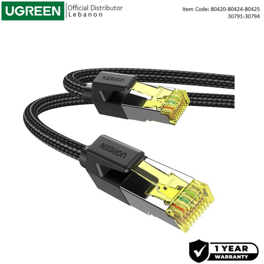 UGREEN RJ45 Cat7 F/FTP Patch Cord Ethernet Cable, with Cotton Braid, Available in 0.5M, 1M, 2M, 3M, 5M, 10M, 15M - NW150