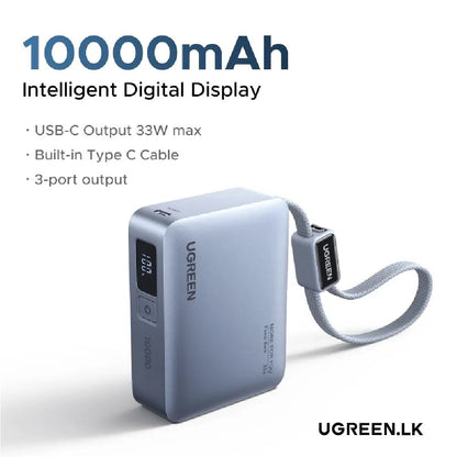 UGREEN 10000mAh 33W Ultra-Compact Power Bank with Built-in Cable - PB584 75173B
