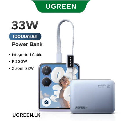UGREEN 10000mAh 33W Ultra-Compact Power Bank with Built-in Cable - PB584 75173B