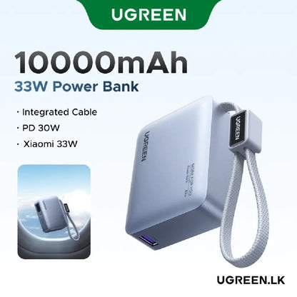 UGREEN 10000mAh 33W Ultra-Compact Power Bank with Built-in Cable - PB584 75173B
