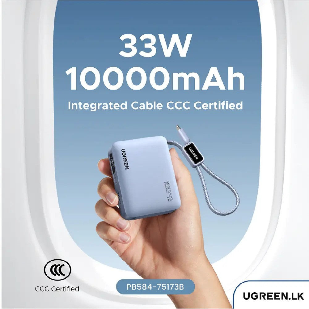 UGREEN 10000mAh 33W Ultra-Compact Power Bank with Built-in Cable - PB584 75173B
