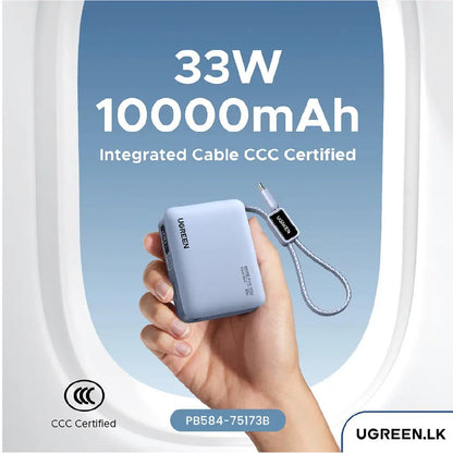 UGREEN 10000mAh 33W Ultra-Compact Power Bank with Built-in Cable - PB584 75173B