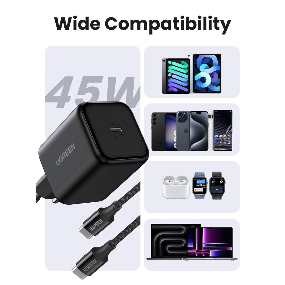 UGREEN 45W USB-C GaN Charger, Fast Wall Charger with 1M USB-C to C Cable  for Phones, Tablets & Ipads  - X524 65054