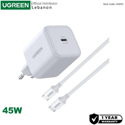 UGREEN 45W USB-C GaN Charger, Fast Wall Charger with 1M USB-C to C Cable  for Phones, Tablets & Ipads  - X524 65055