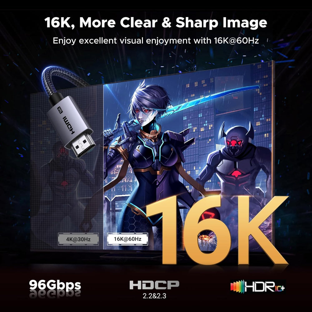 UGREEN 16K HDMI 2.2 Cable 96Gbps ? 8K@240Hz, 4K@480Hz, Dynamic HDR & eARC, Durable Braided & Aluminum Design - HD186 65900