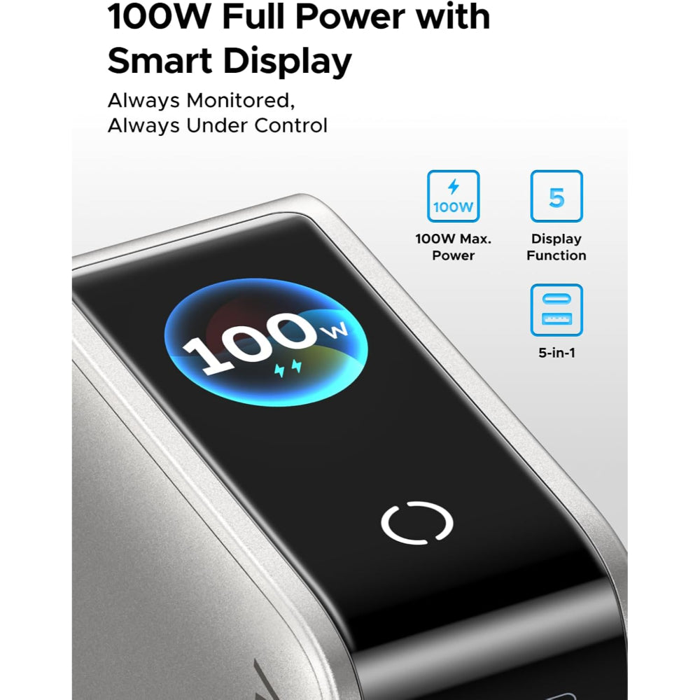 UGREEN 100W GaN USB-C Charger, 5-in-1 Ultra Fast Charging with Smart Digital Display & Intelligent Protection - X773 65620B