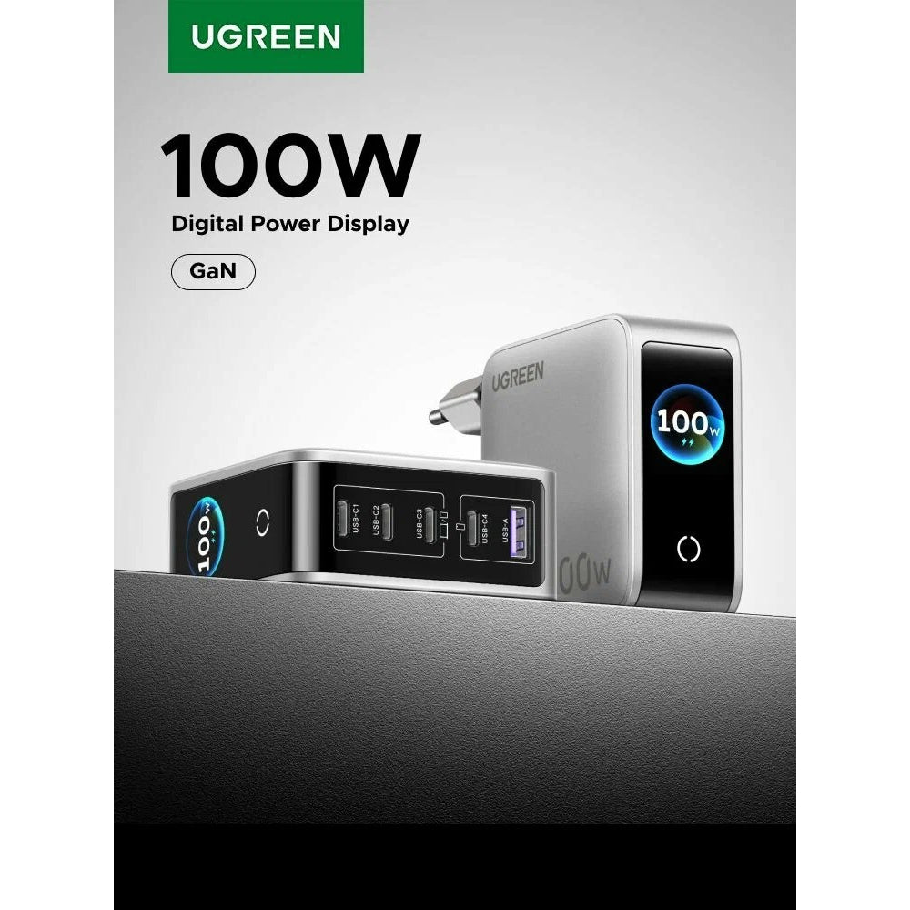 UGREEN 100W GaN USB-C Charger, 5-in-1 Ultra Fast Charging with Smart Digital Display & Intelligent Protection - X773 65620B