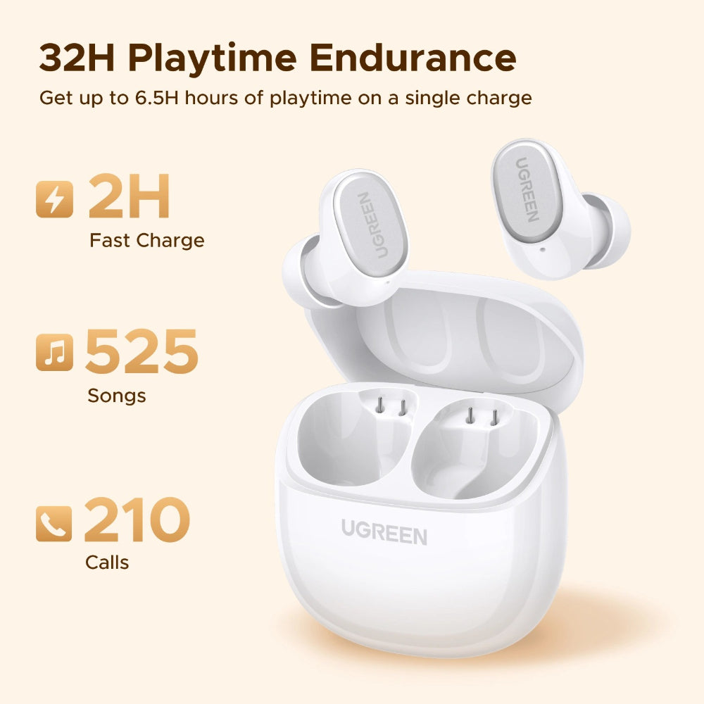 UGREEN Dots TWS Wireless Earbuds: BT 6.0, 35H Battery, 10mm Drivers, ENC HD Calls, IPX5 Waterproof [White] - WS220 75627