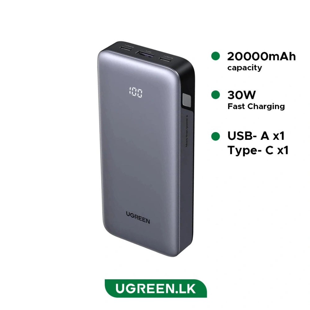 UGREEN 20000mAh 30W Power Bank, Dual Ports, LED Display, Trickle Charging & Multi-Protection Safety - PB532 55989B