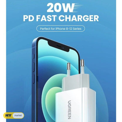 UGREEN 20W USB-C Smart & Fast Charger for Phones, Tablets & Ipads [White] - CD137 10191 60450