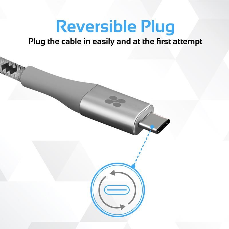 Promate, Usb 3.1 Usb-C Heavy Duty Mesh-Armored Cable, Grey