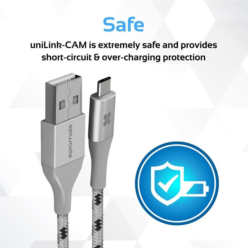 Promate, Usb 3.1 Usb-C Heavy Duty Mesh-Armored Cable, Grey