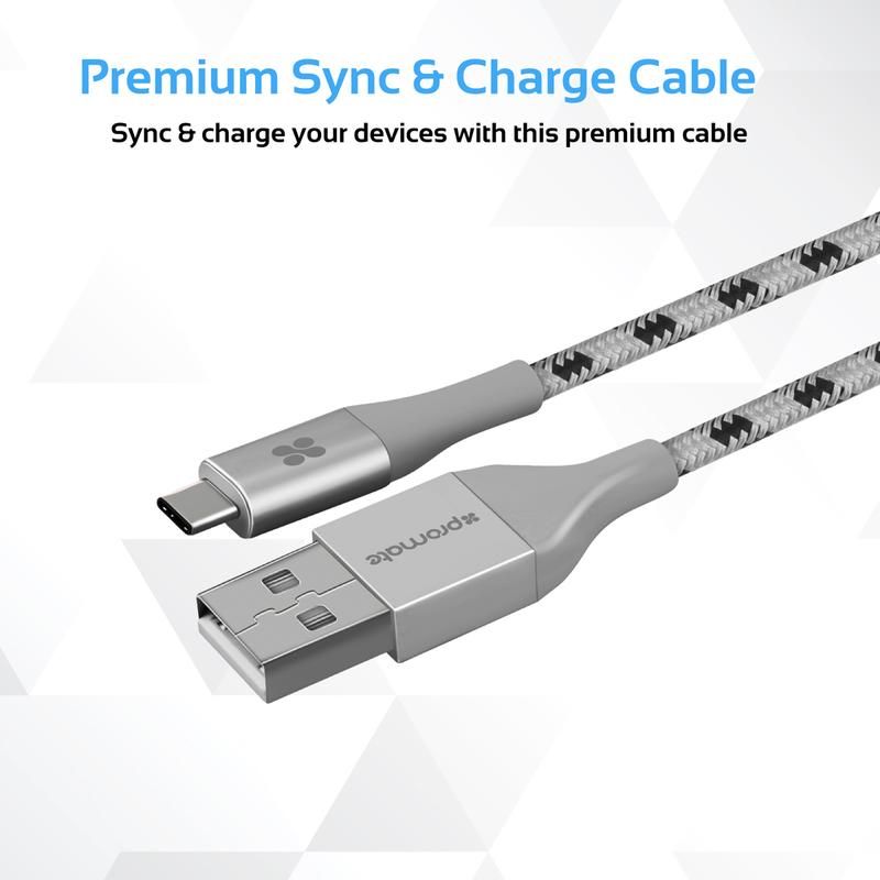 Promate, Usb 3.1 Usb-C Heavy Duty Mesh-Armored Cable, Grey