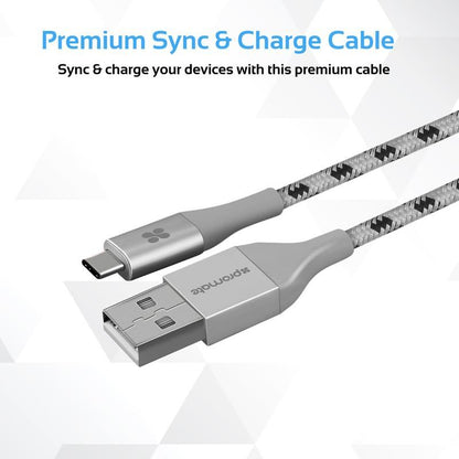 Promate, Usb 3.1 Usb-C Heavy Duty Mesh-Armored Cable, Grey