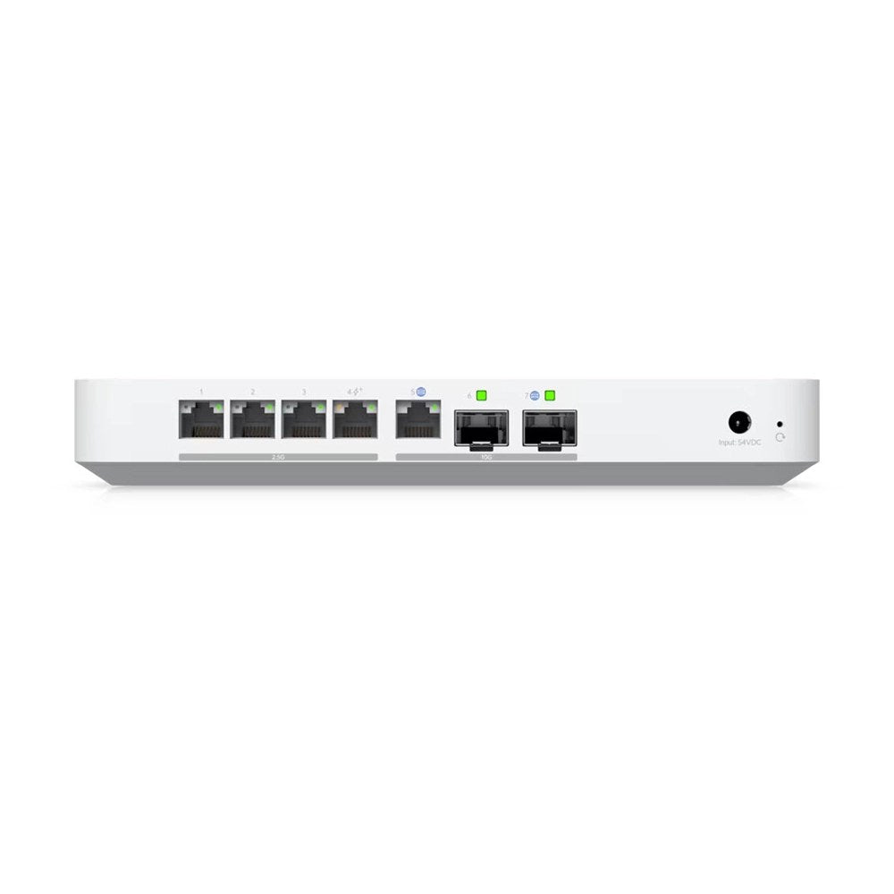 Ubiquiti, Desktop 10G independent gateway with integrated 4-port 2.5 GbE switch.