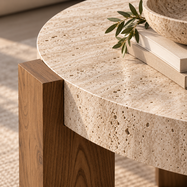 Siena Travertine & Wood Round Coffee Table | 519