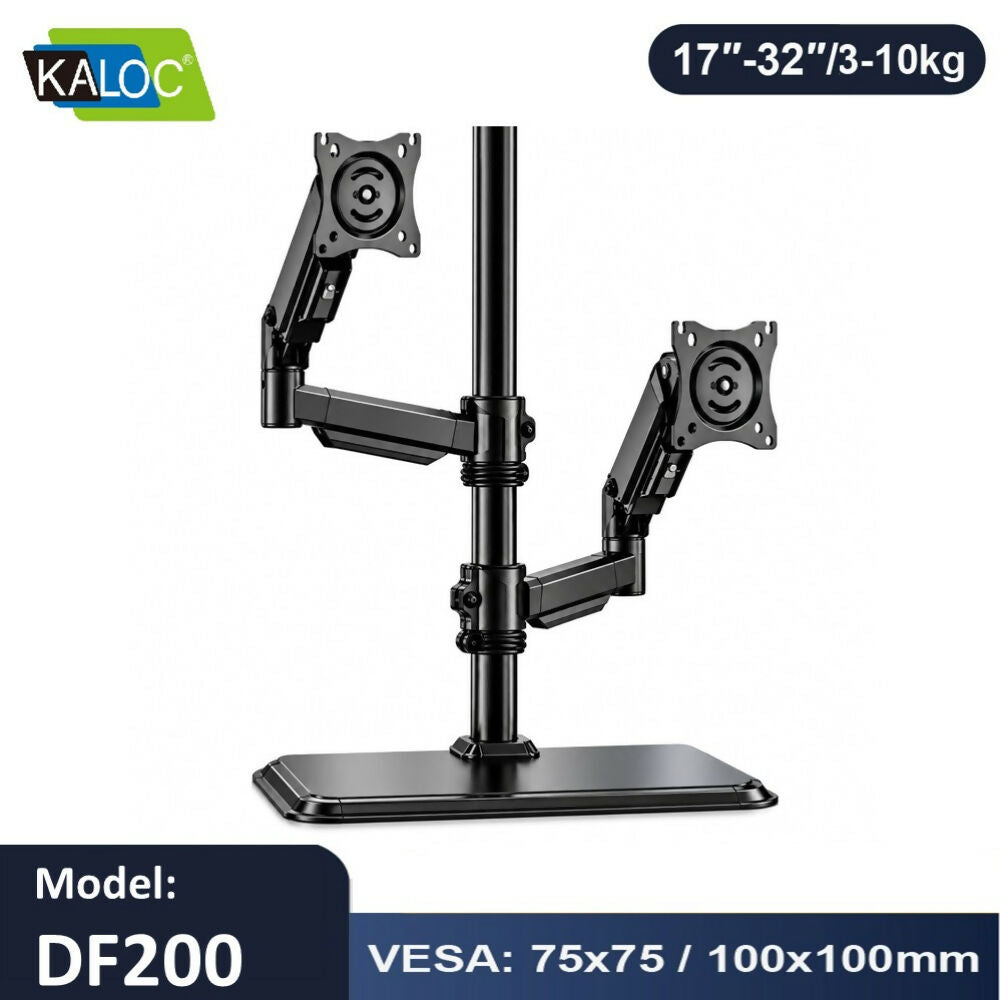 KALOC DF200 17–32" Dual Monitor Stand with Gas Spring Arm, Adjustable Heavy-Duty Desk Mount