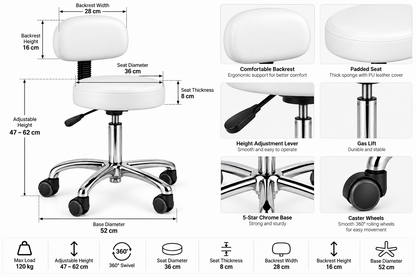 Swivel Spa Massage Stool Adjustable Height Salon Stool with Backrest