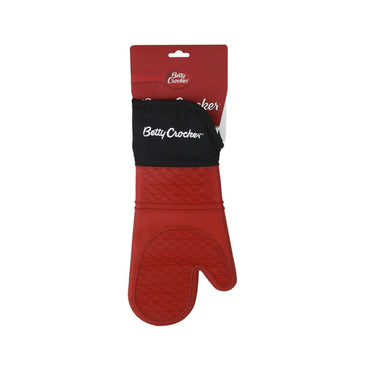 Betty Crocker Silicon Glove, Withstands High Heat, High-Quality Materials, Easy To Clean (34x18.5cm) [Black - Red], BC4049